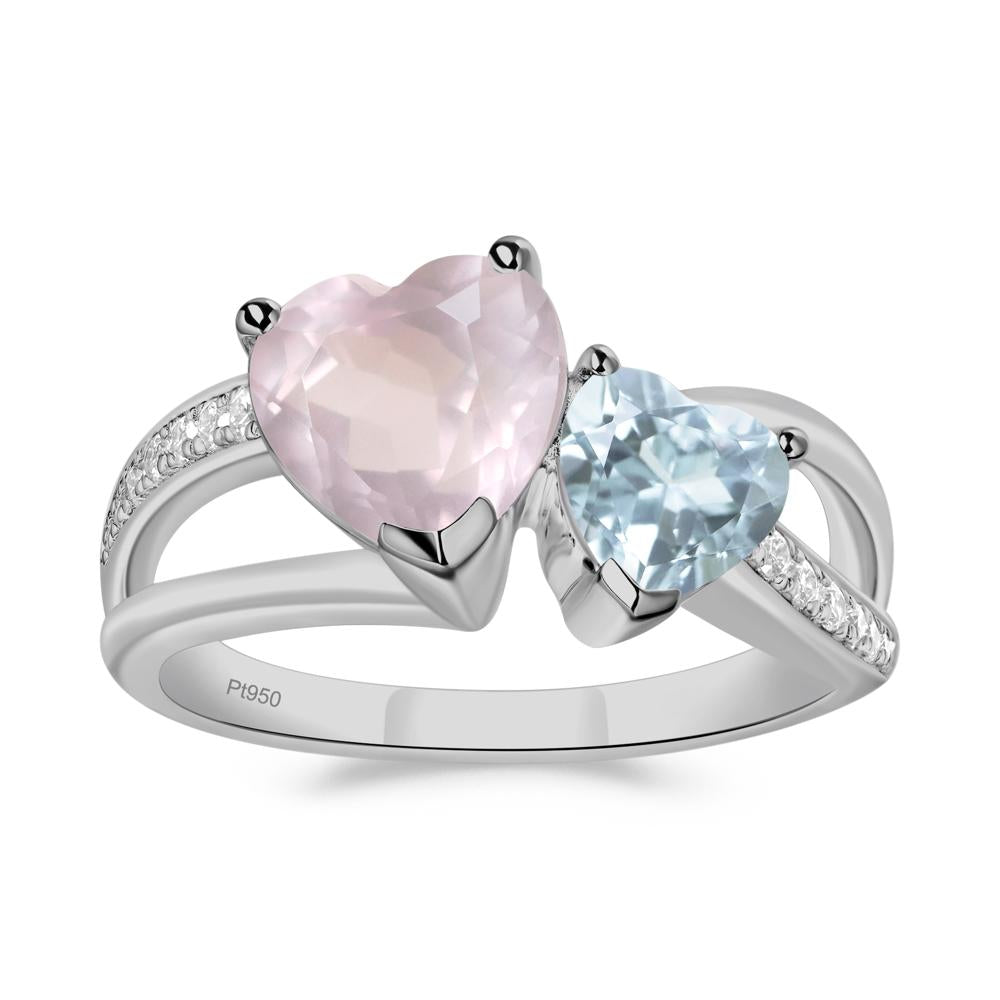 Heart Aquamarine and Rose Quartz Toi Et Moi Ring - LUO Jewelry #metal_platinum