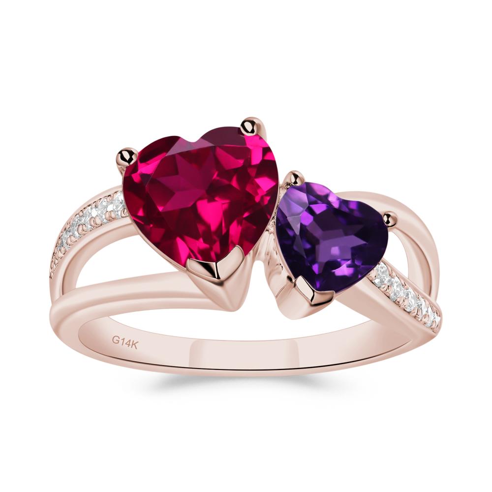 Amethyst and Ruby Two Heart Ring - LUO Jewelry #metal_14k rose gold