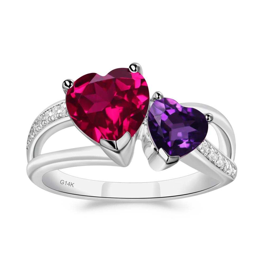 Amethyst and Ruby Two Heart Ring - LUO Jewelry #metal_14k white gold