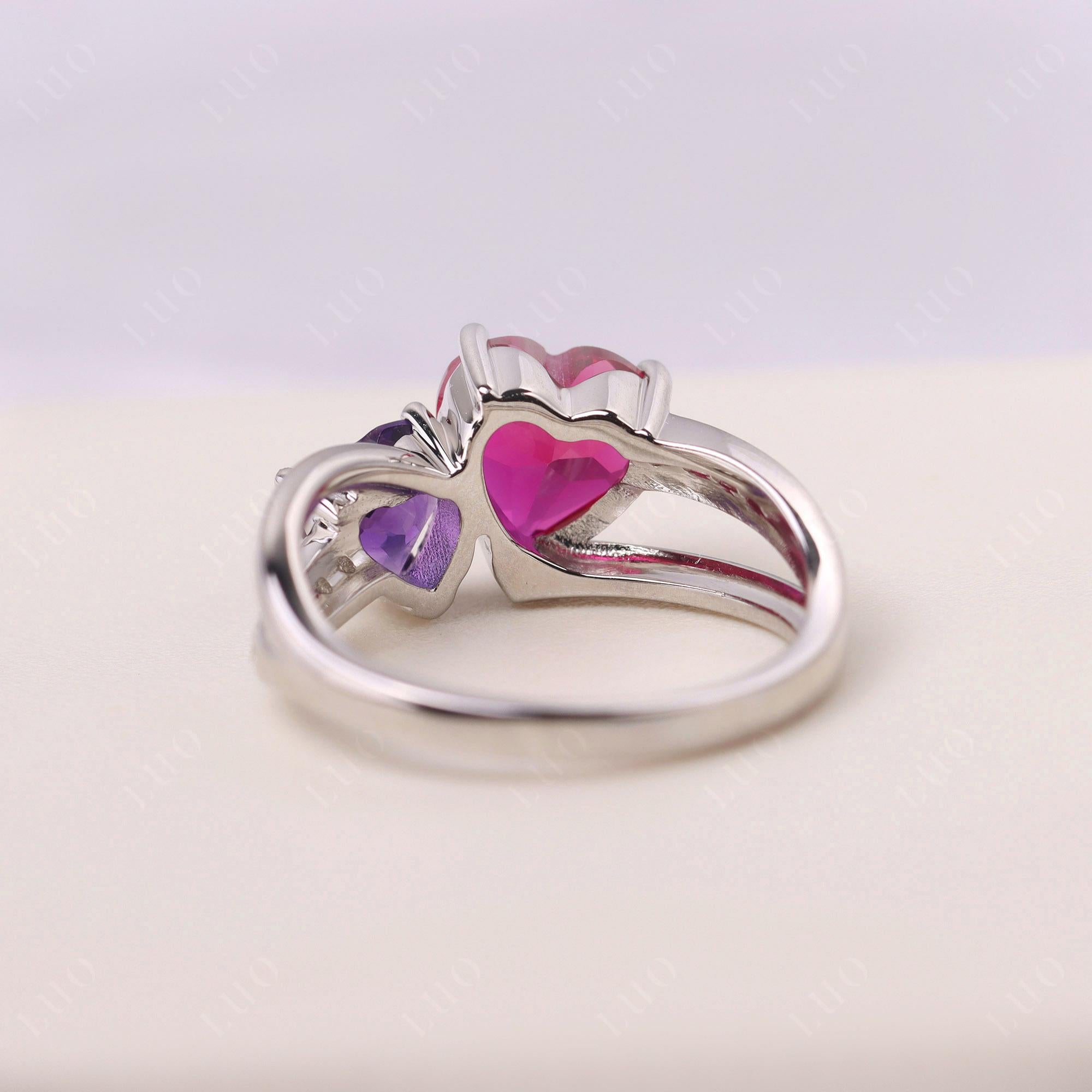 Amethyst and Ruby Two Heart Ring - LUO Jewelry 