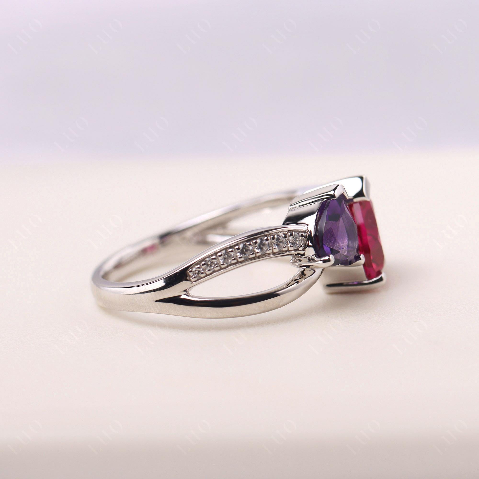 Amethyst and Ruby Two Heart Ring - LUO Jewelry 