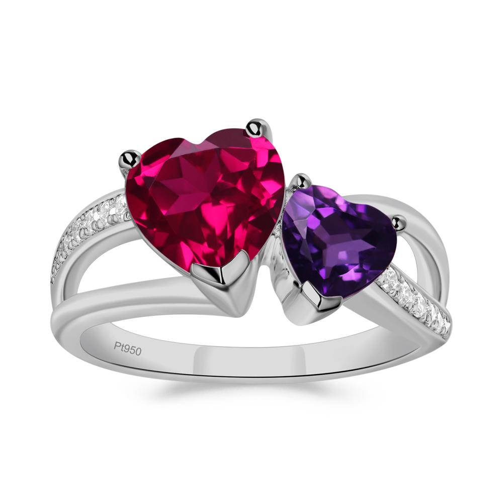 Amethyst and Ruby Two Heart Ring - LUO Jewelry #metal_platinum