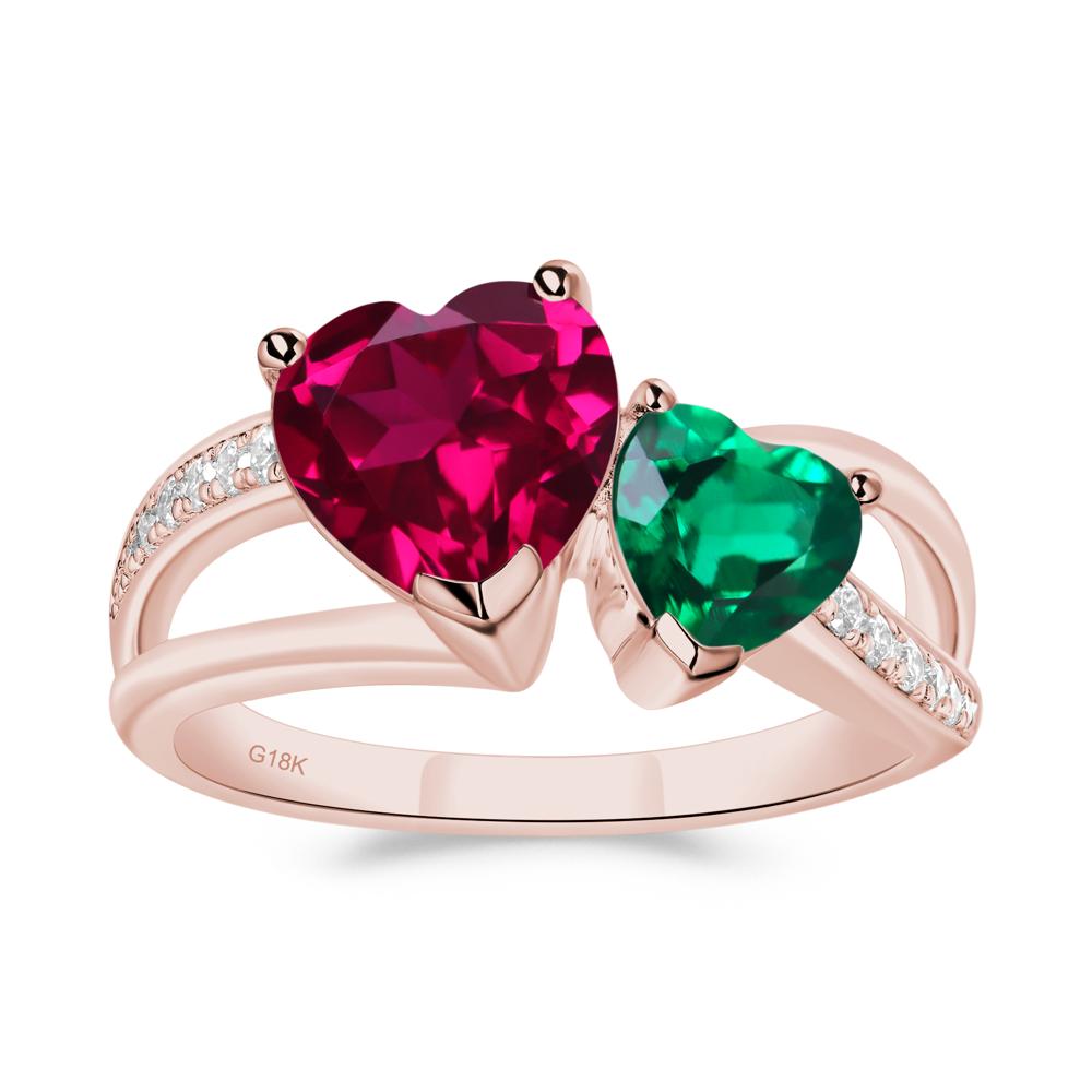 Emerald and Ruby Two Heart Ring - LUO Jewelry #metal_18k rose gold