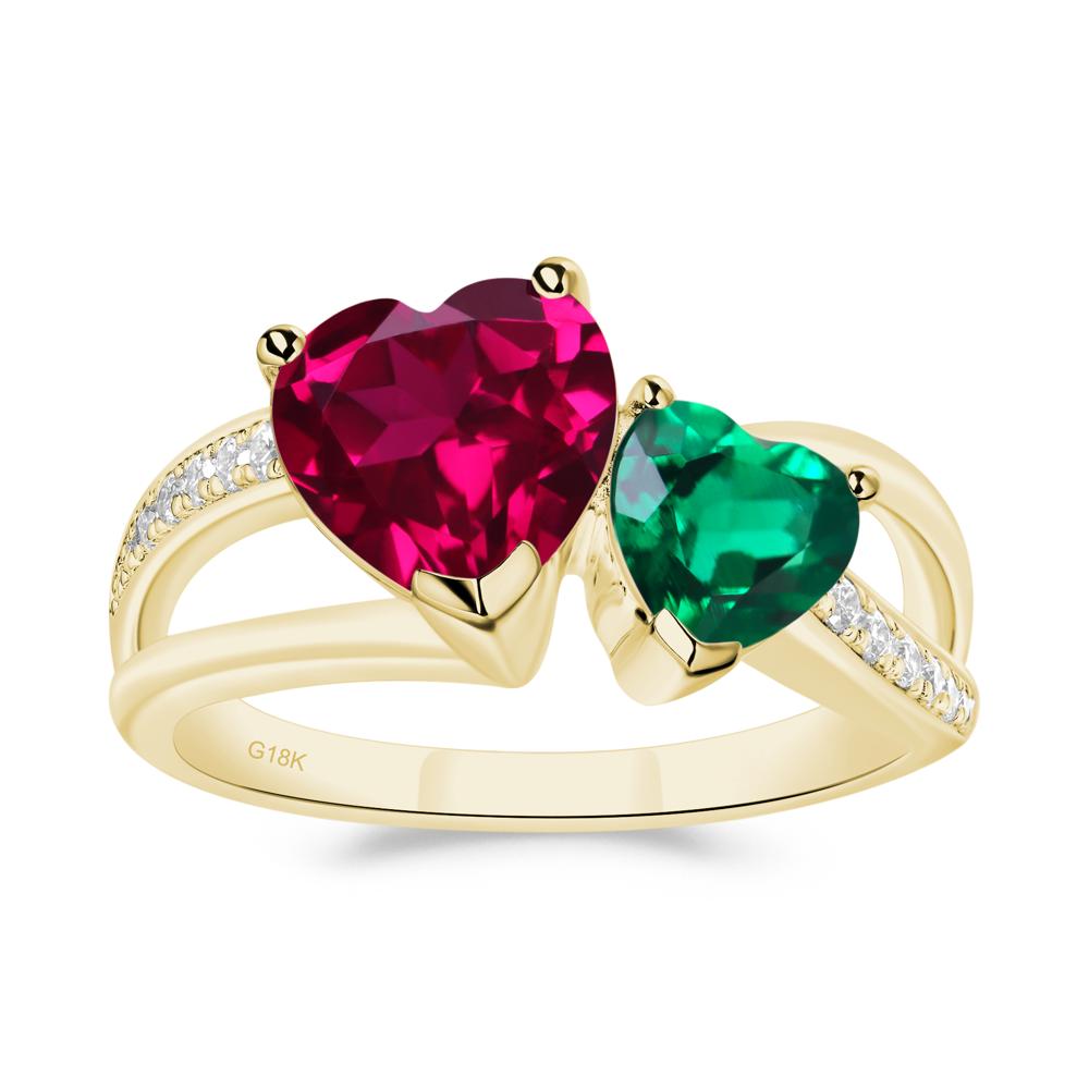 Emerald and Ruby Two Heart Ring - LUO Jewelry #metal_18k yellow gold