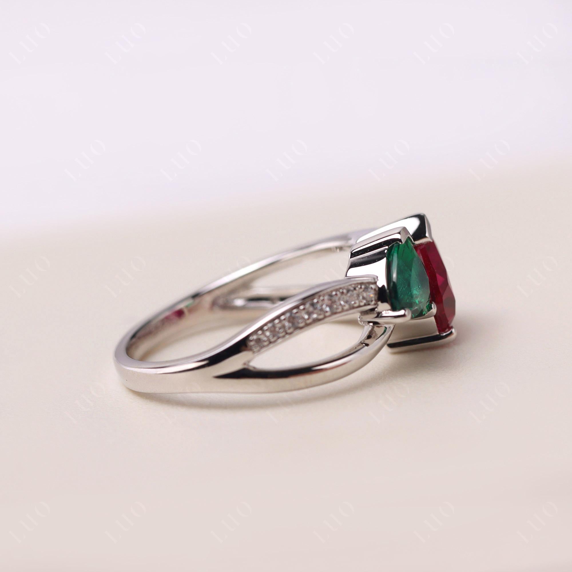 Emerald and Ruby Two Heart Ring - LUO Jewelry 