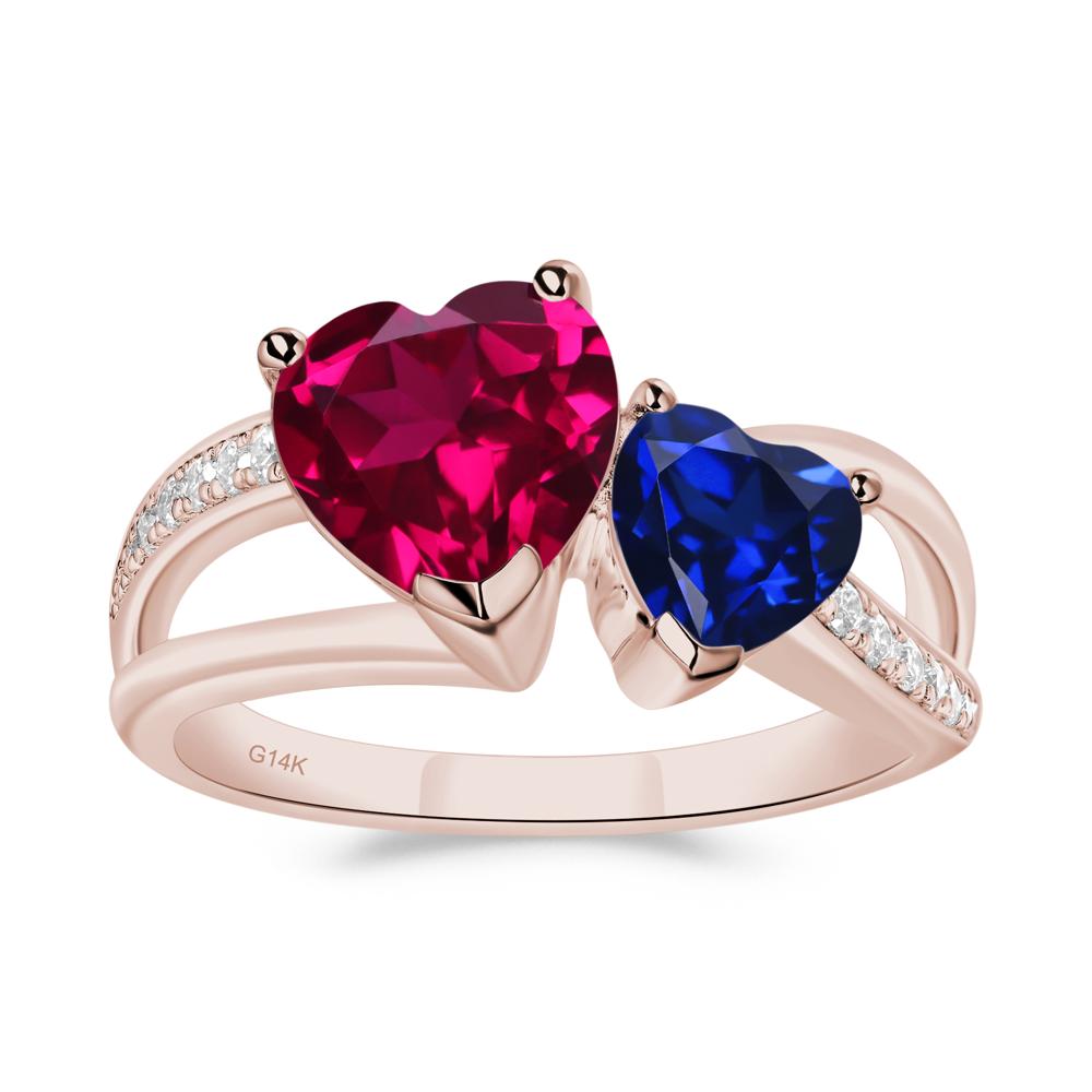 Ruby and Sapphire Two Heart Ring - LUO Jewelry #metal_14k rose gold