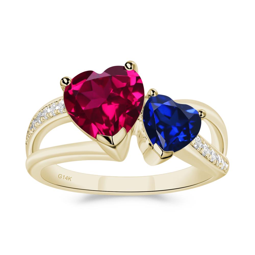 Ruby and Sapphire Two Heart Ring - LUO Jewelry #metal_14k yellow gold