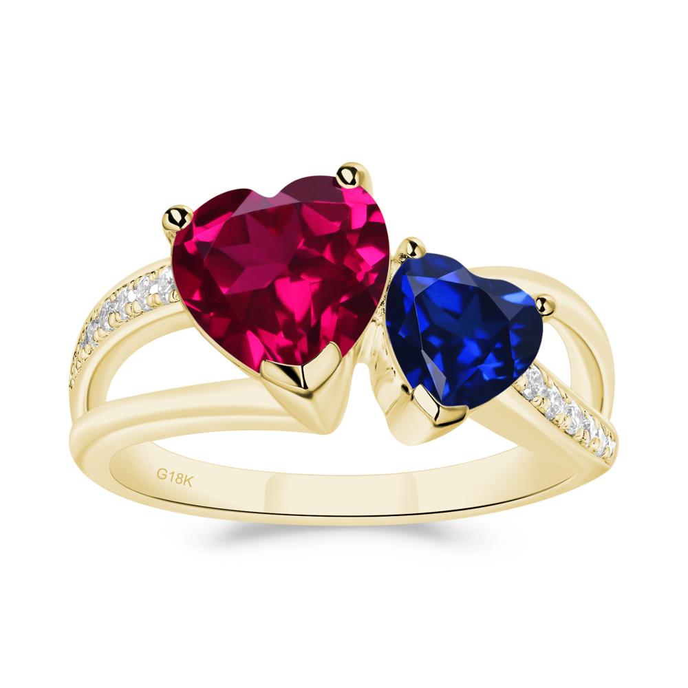 Ruby and Sapphire Two Heart Ring - LUO Jewelry #metal_18k yellow gold