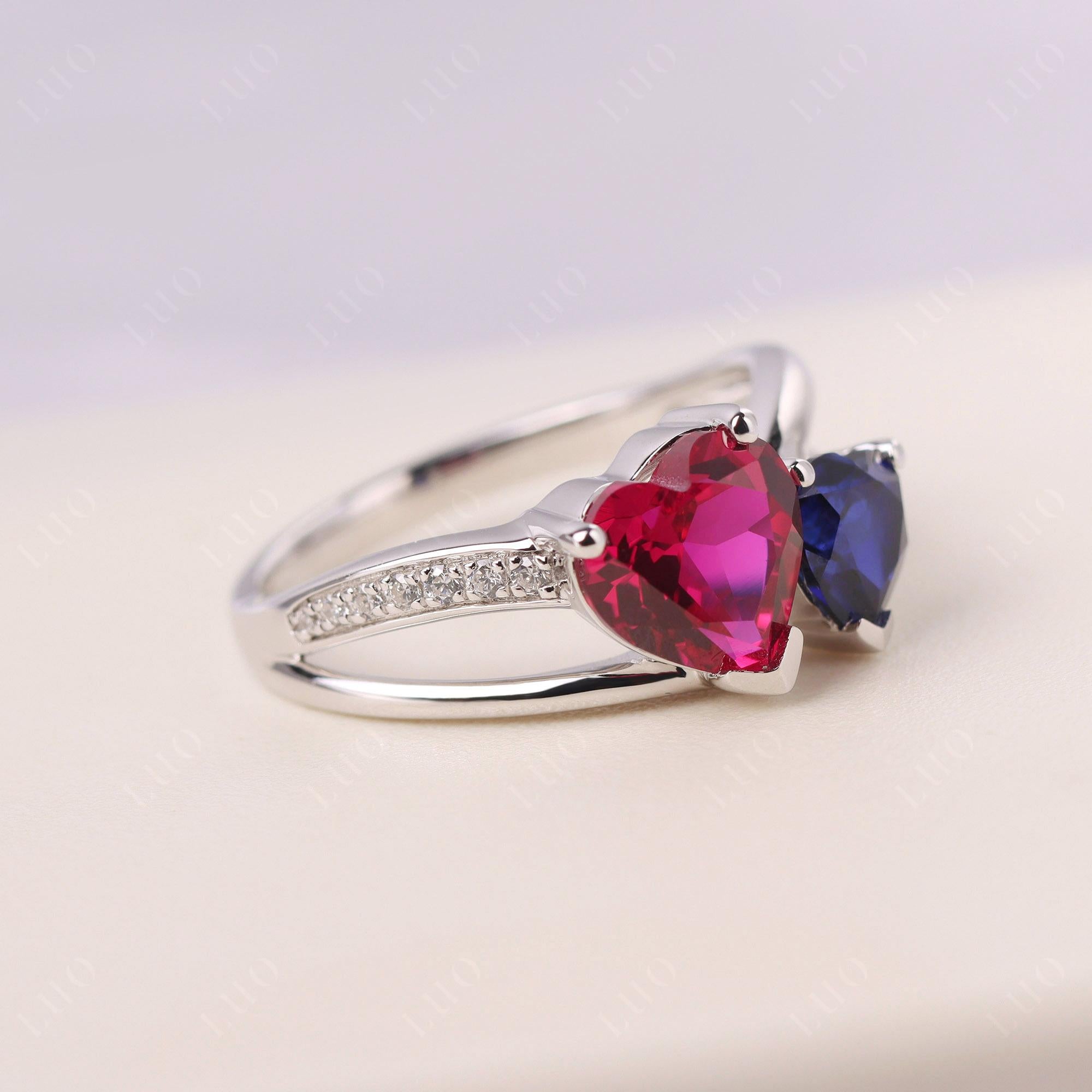 Ruby and Sapphire Two Heart Ring - LUO Jewelry 