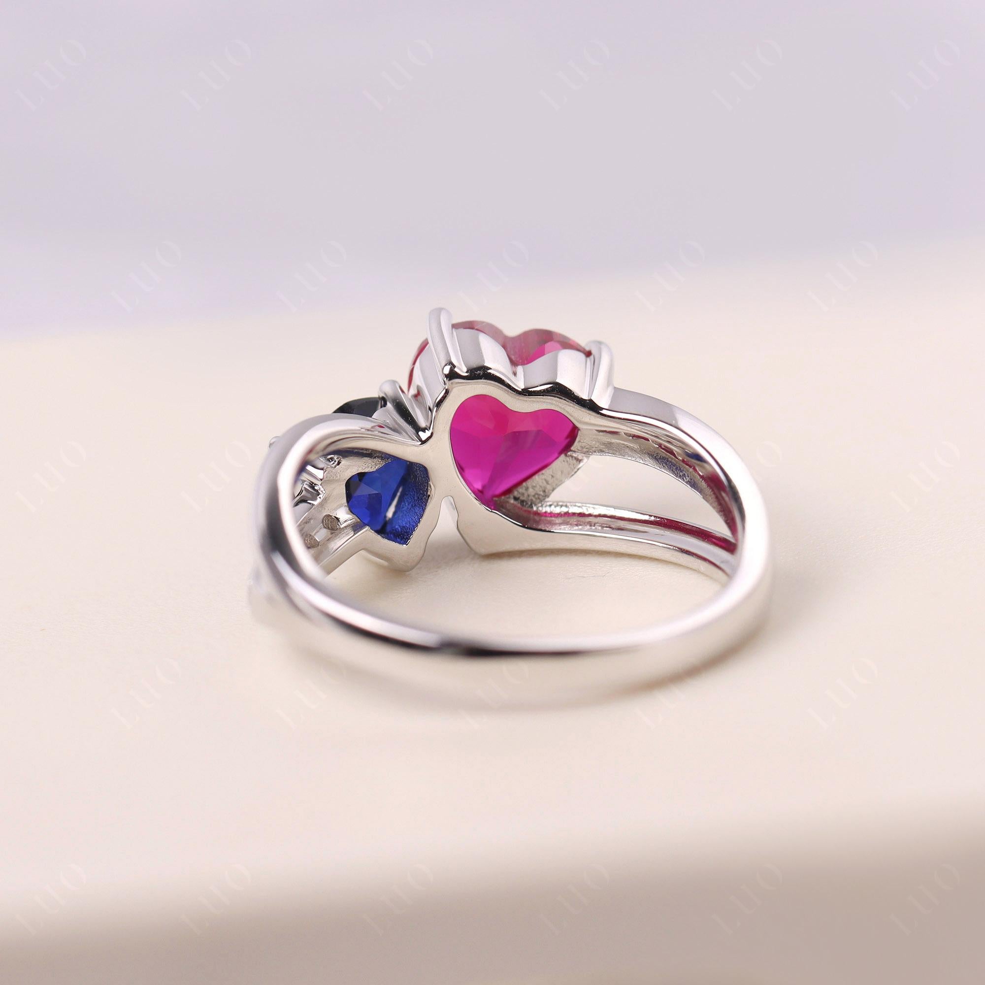 Ruby and Sapphire Two Heart Ring - LUO Jewelry 