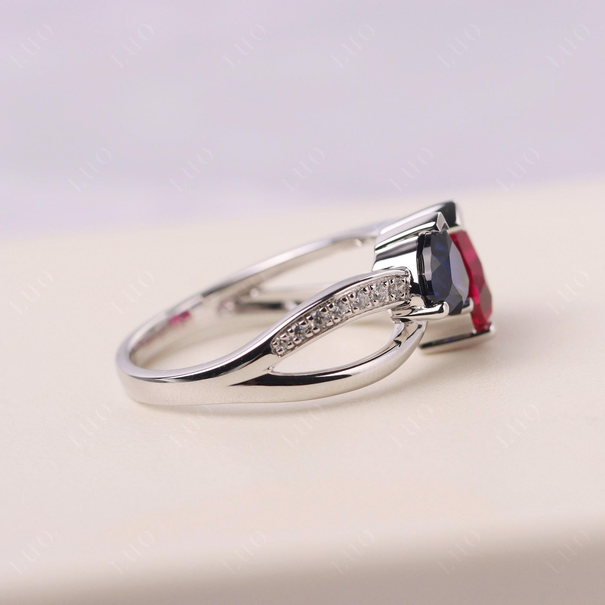 Ruby and Sapphire Two Heart Ring - LUO Jewelry 