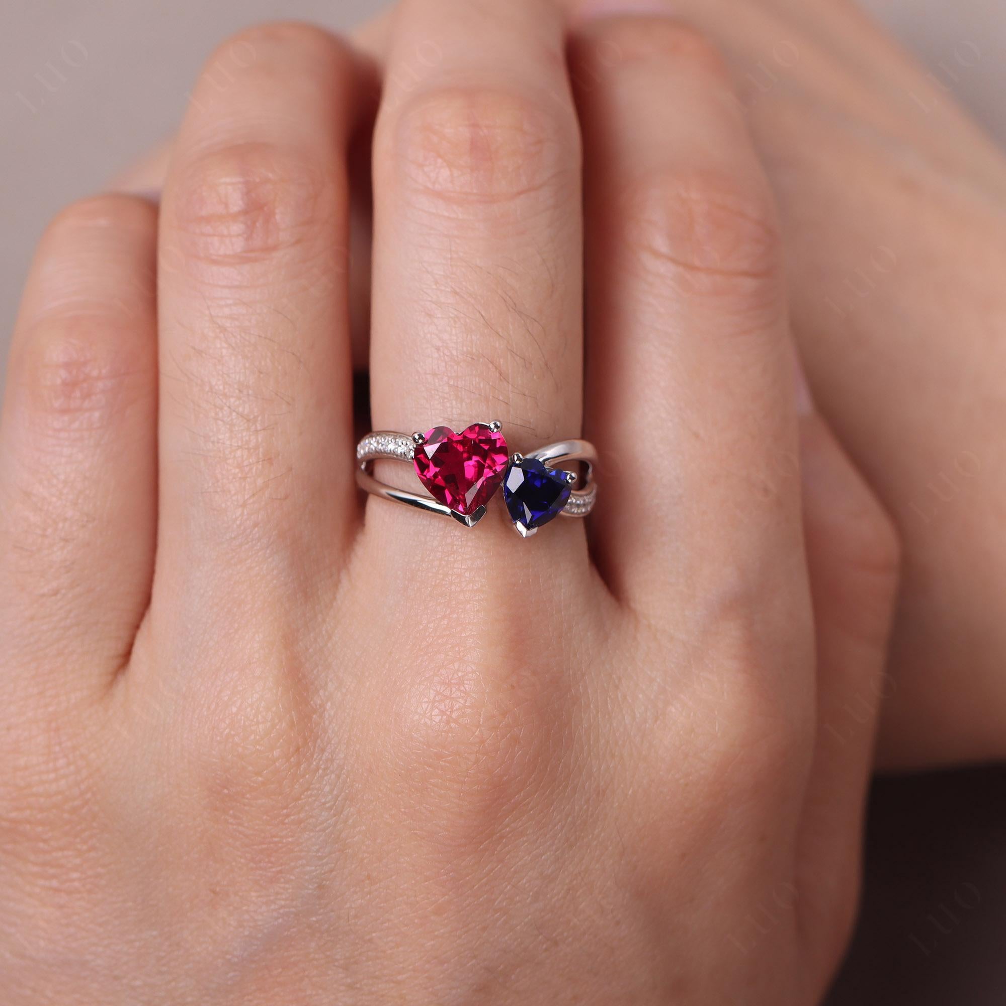 Ruby and Sapphire Two Heart Ring - LUO Jewelry 