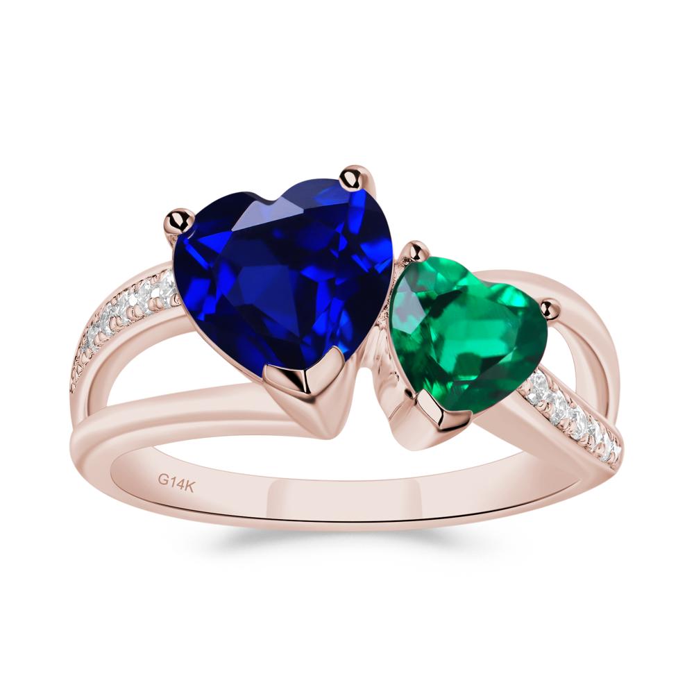 Emerald and Sapphire Heart Toi Et Moi Ring - LUO Jewelry #metal_14k rose gold