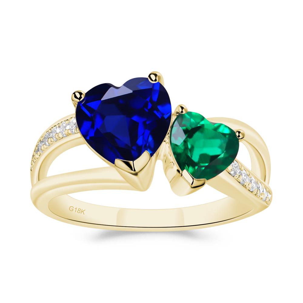 Emerald and Sapphire Heart Toi Et Moi Ring - LUO Jewelry #metal_18k yellow gold