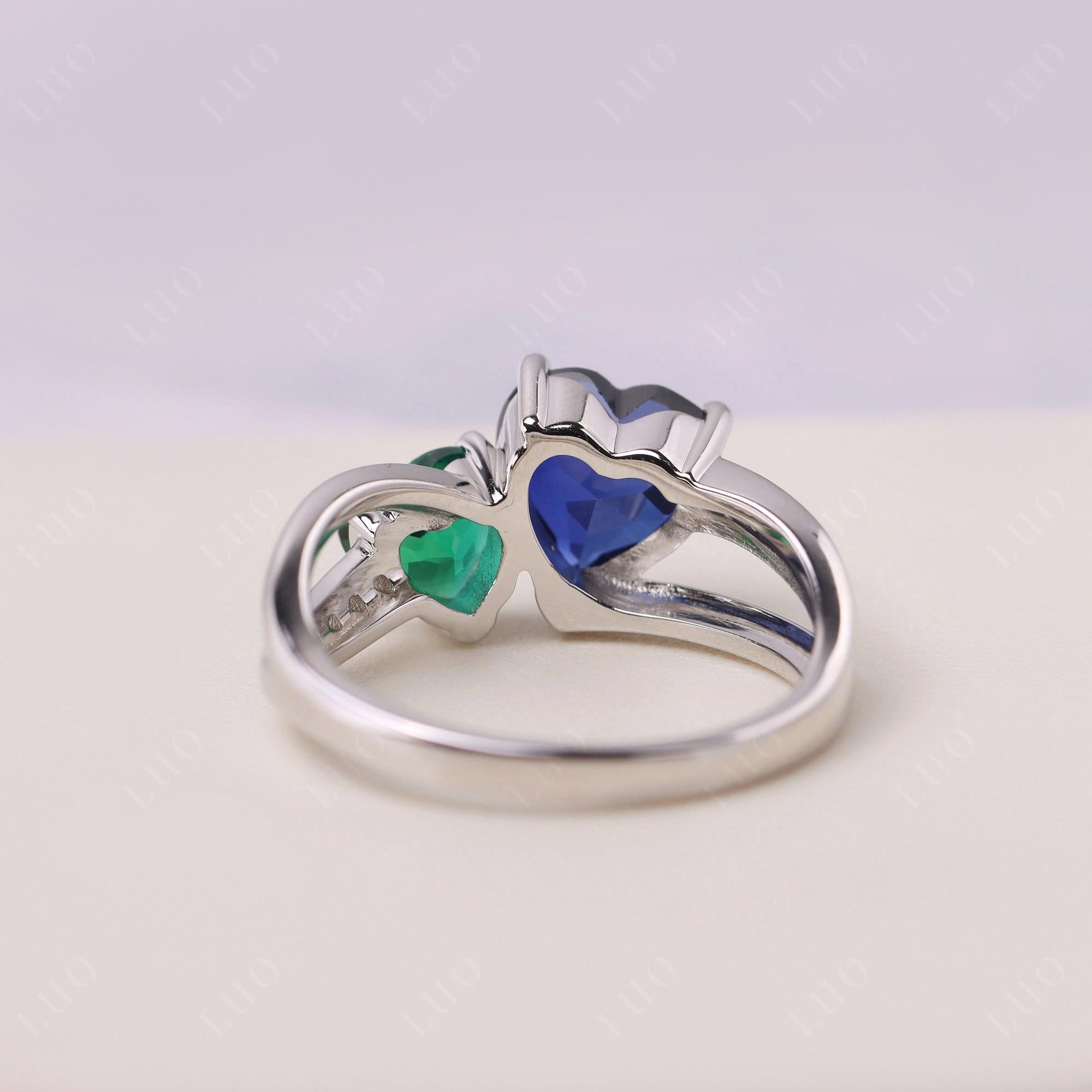 Emerald and Sapphire Heart Toi Et Moi Ring - LUO Jewelry 