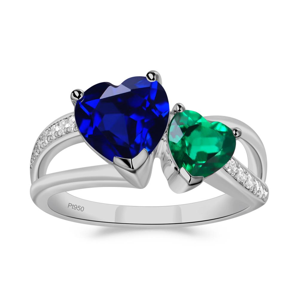 Emerald and Sapphire Heart Toi Et Moi Ring - LUO Jewelry #metal_platinum