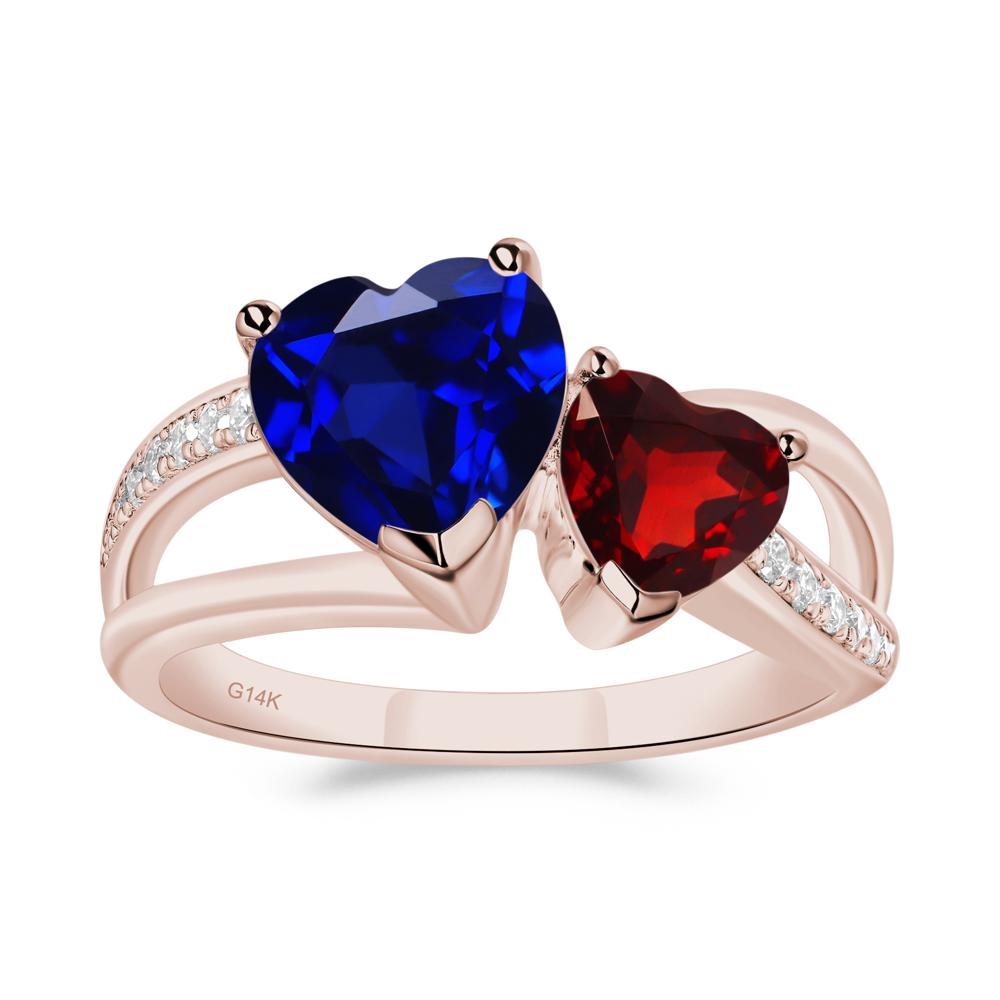 Garnet and Sapphire Heart Toi Et Moi Ring - LUO Jewelry #metal_14k rose gold