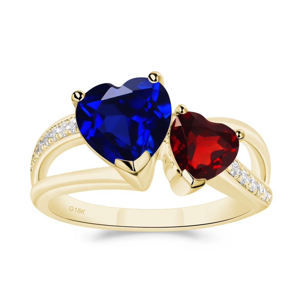 Garnet and Sapphire Heart Toi Et Moi Ring - LUO Jewelry #metal_18k yellow gold