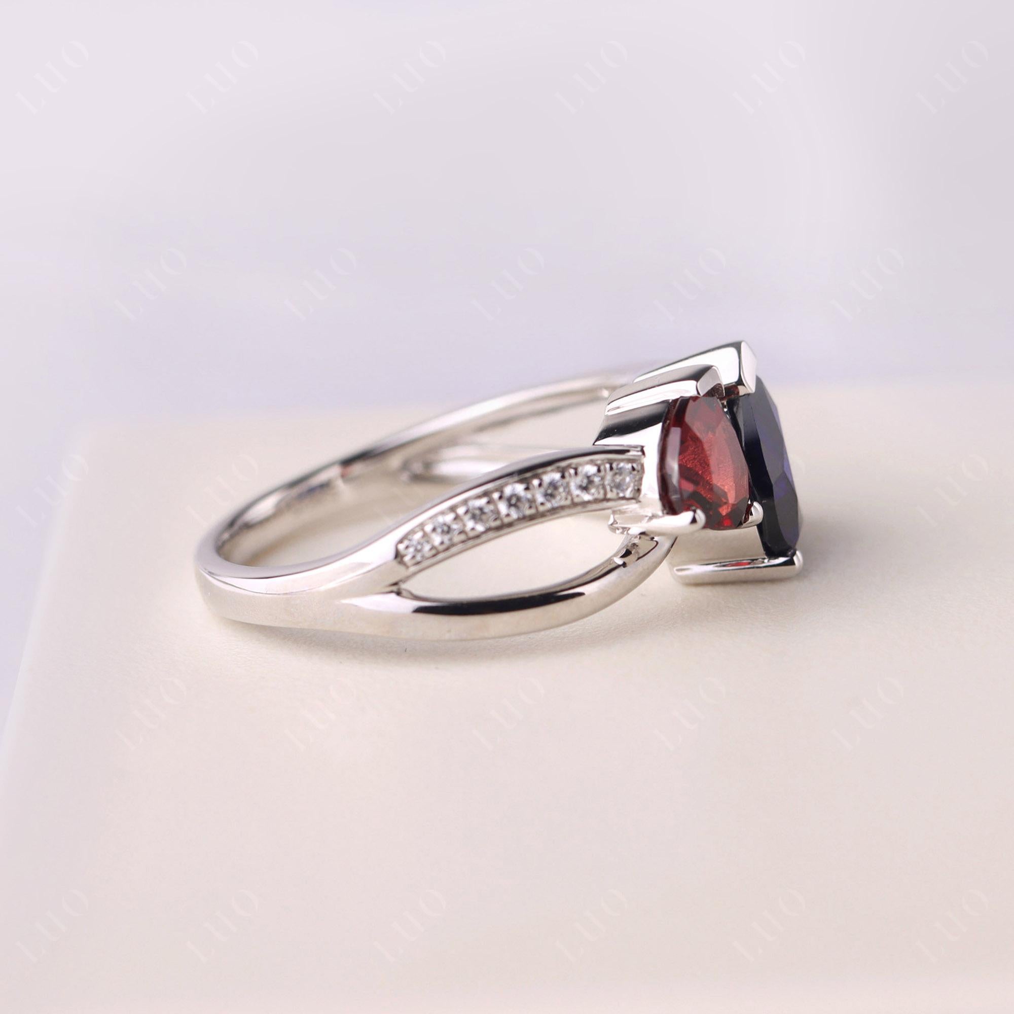 Garnet and Sapphire Heart Toi Et Moi Ring - LUO Jewelry 