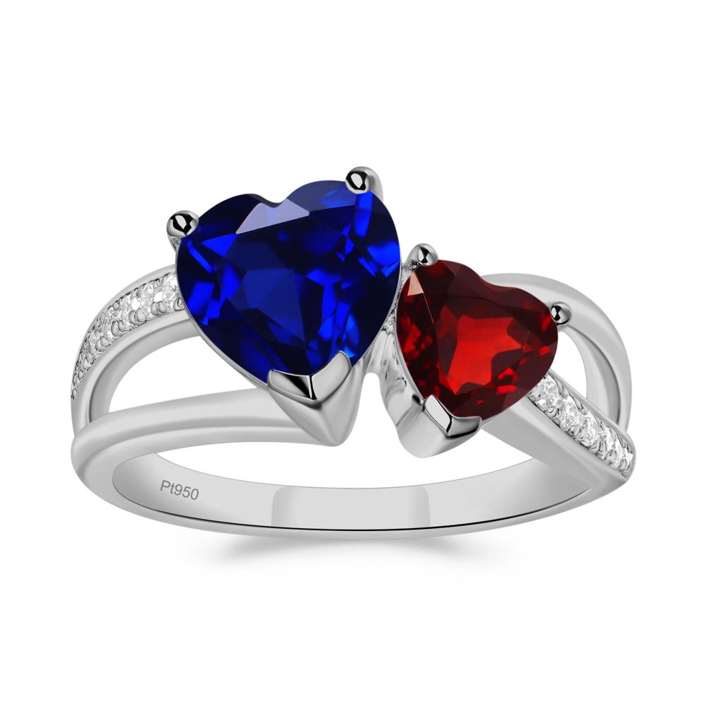 Garnet and Sapphire Heart Toi Et Moi Ring - LUO Jewelry #metal_platinum