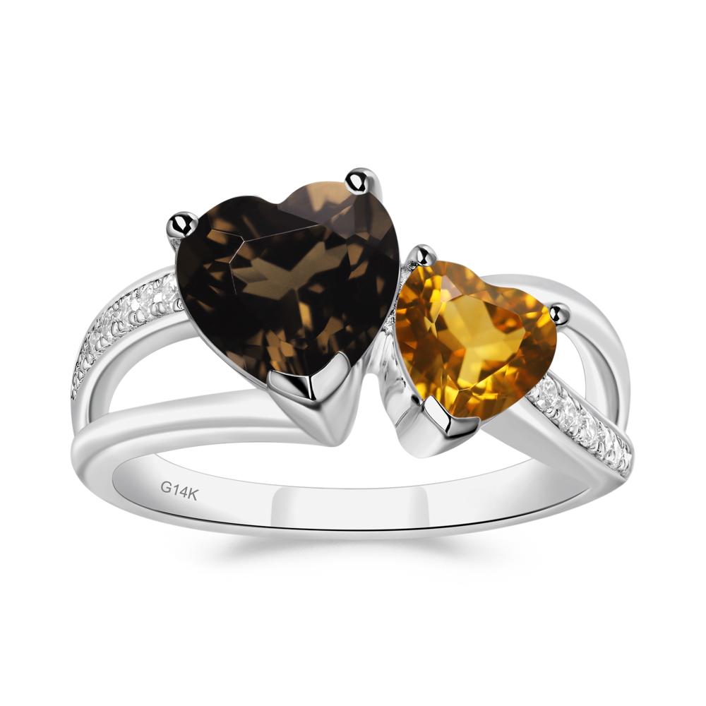 Citrine and Smoky Quartz Heart Toi Et Moi Ring - LUO Jewelry #metal_14k white gold