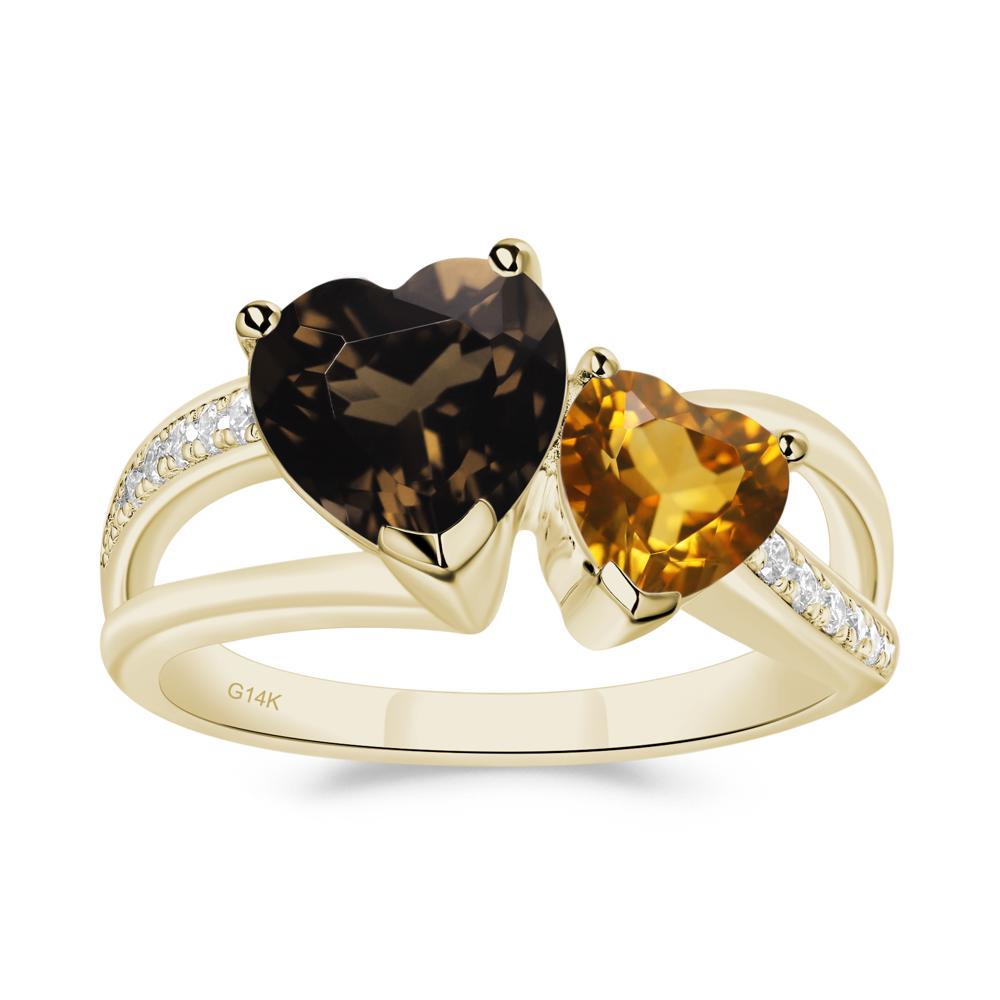 Citrine and Smoky Quartz Heart Toi Et Moi Ring - LUO Jewelry #metal_14k yellow gold