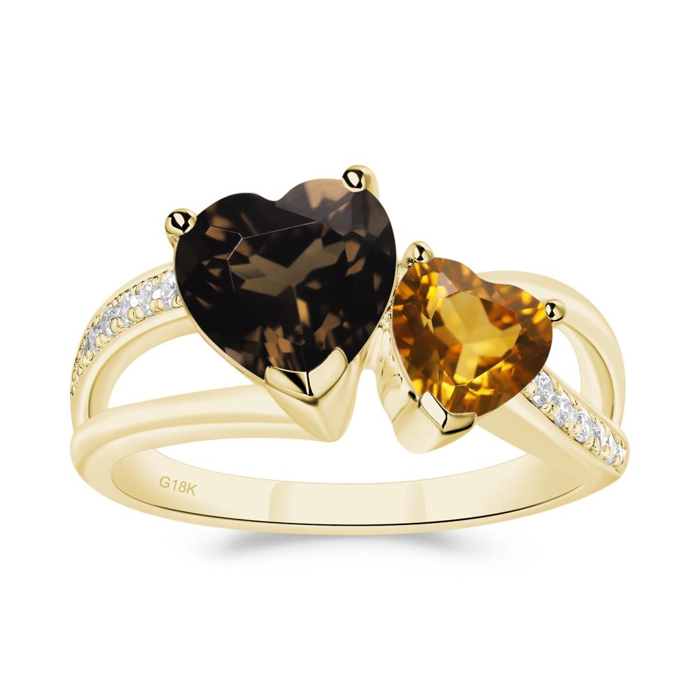 Citrine and Smoky Quartz Heart Toi Et Moi Ring - LUO Jewelry #metal_18k yellow gold