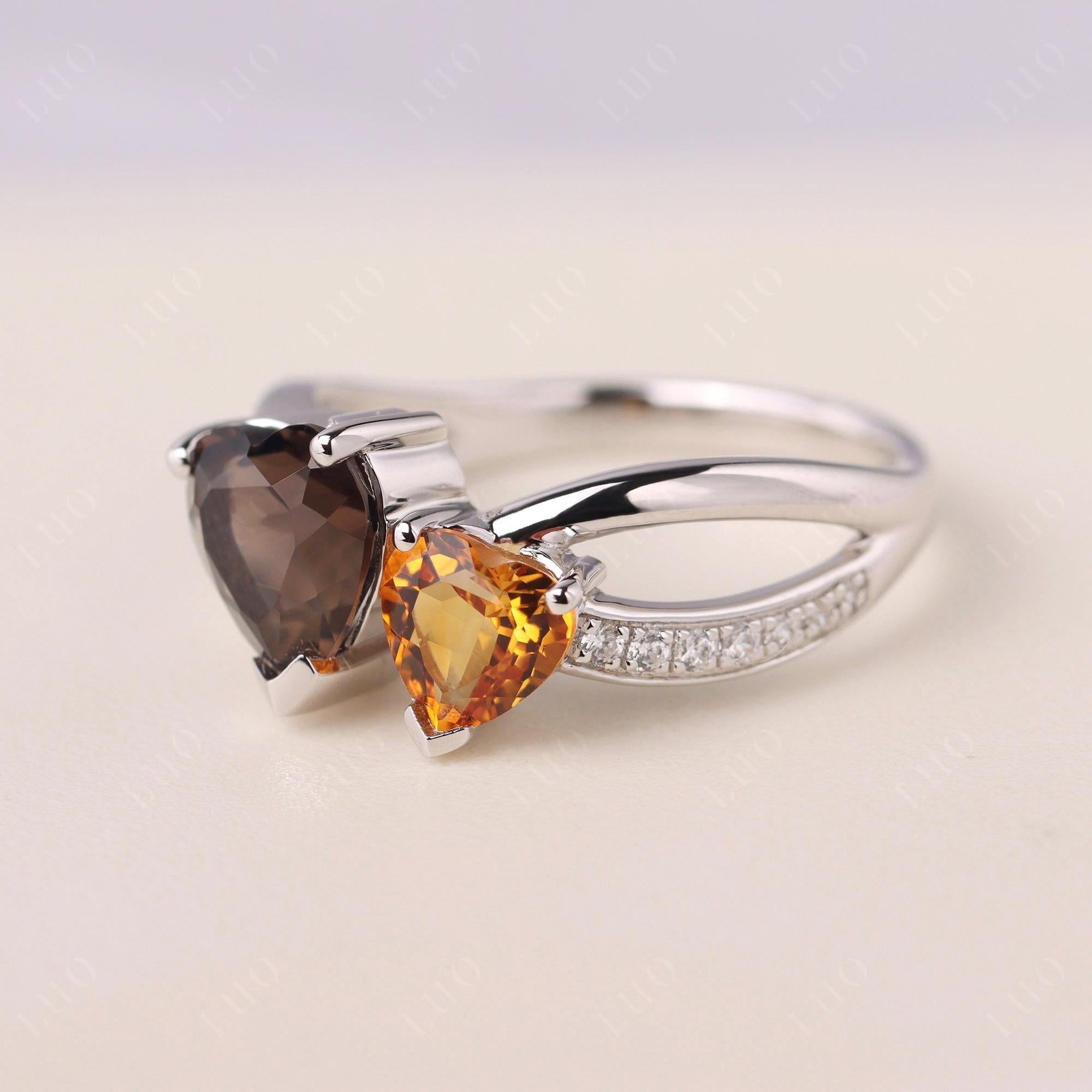 Citrine and Smoky Quartz Heart Toi Et Moi Ring - LUO Jewelry 