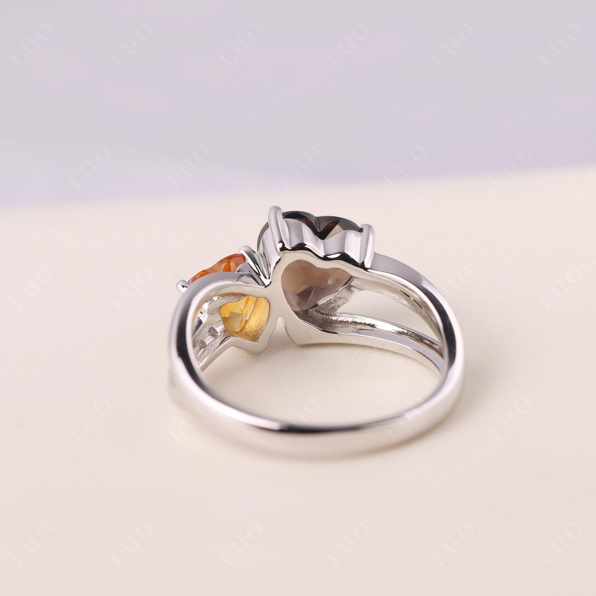 Citrine and Smoky Quartz Heart Toi Et Moi Ring - LUO Jewelry 