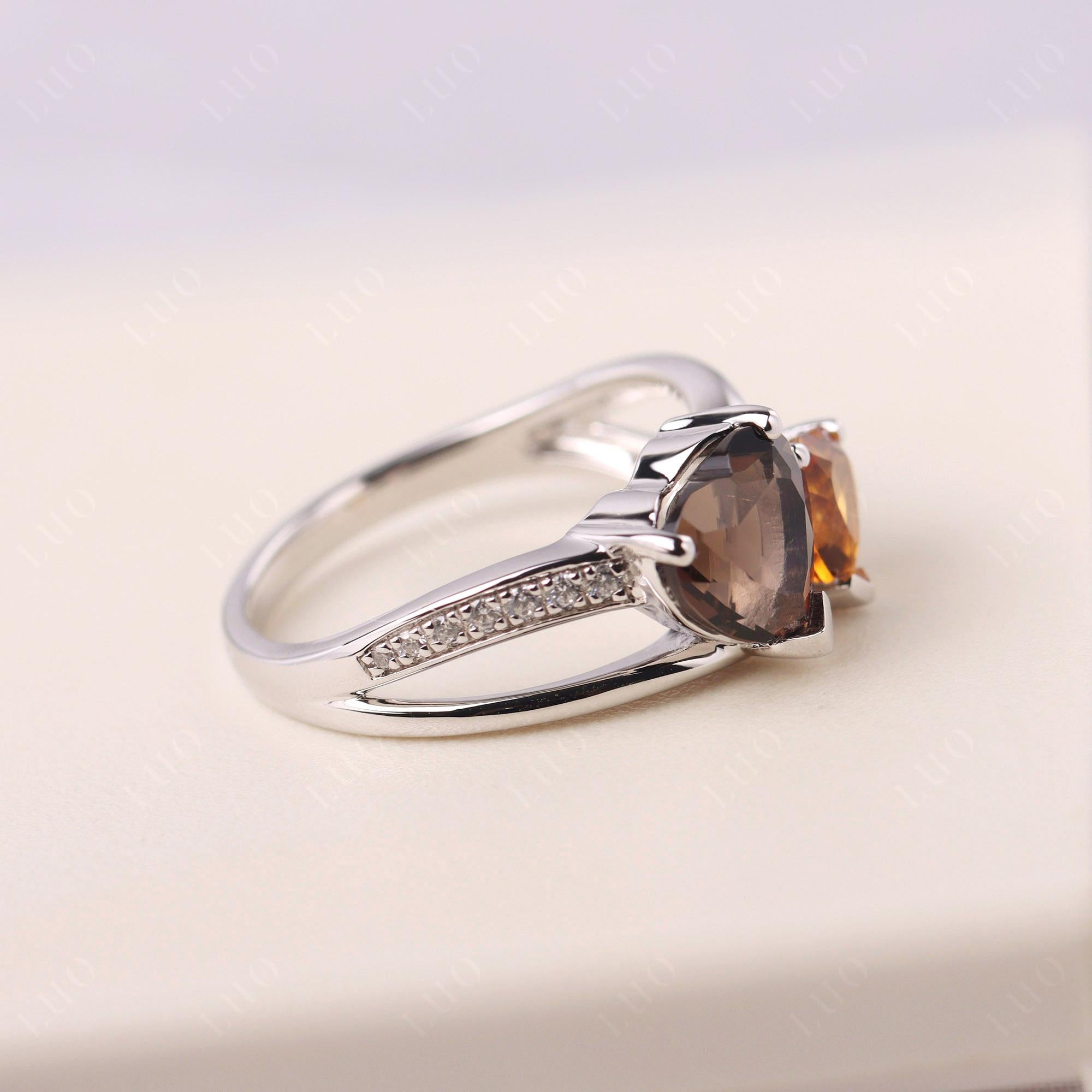 Citrine and Smoky Quartz Heart Toi Et Moi Ring - LUO Jewelry 