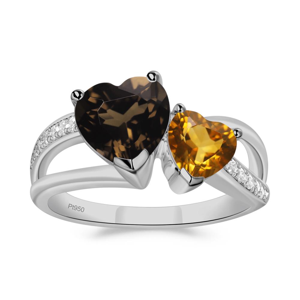 Citrine and Smoky Quartz Heart Toi Et Moi Ring - LUO Jewelry #metal_platinum