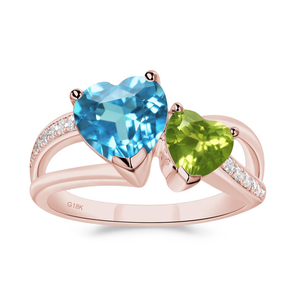 Swiss Blue Topaz and Peridot Heart Toi Et Moi Ring - LUO Jewelry #metal_18k rose gold