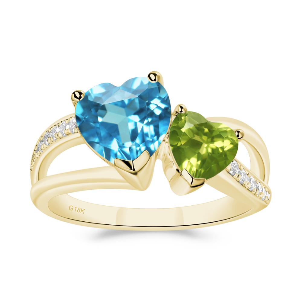 Swiss Blue Topaz and Peridot Heart Toi Et Moi Ring - LUO Jewelry #metal_18k yellow gold