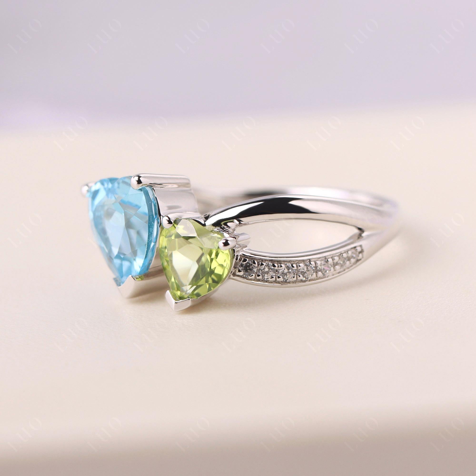 Swiss Blue Topaz and Peridot Heart Toi Et Moi Ring - LUO Jewelry 