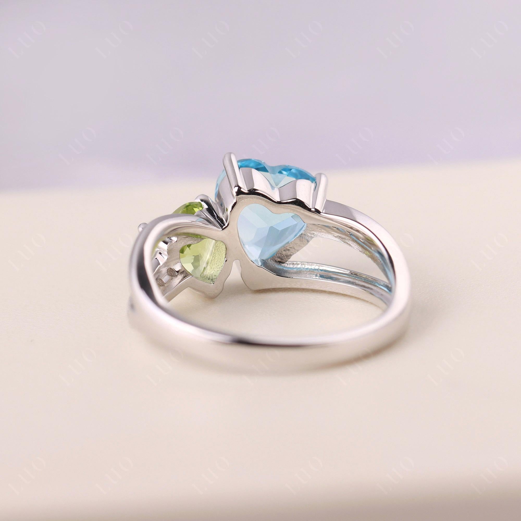 Swiss Blue Topaz and Peridot Heart Toi Et Moi Ring - LUO Jewelry 