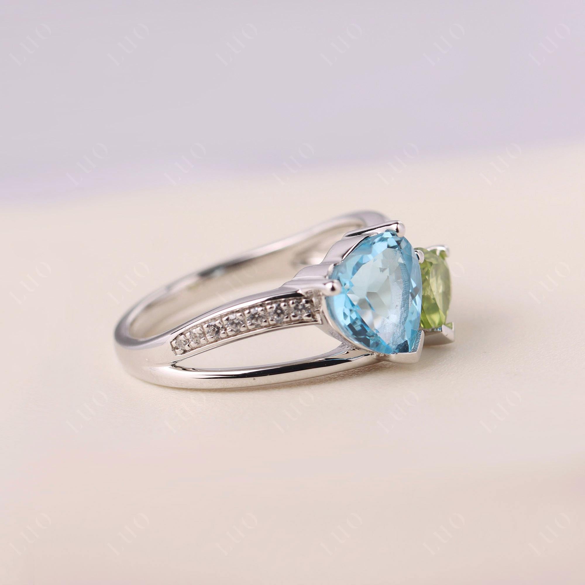 Swiss Blue Topaz and Peridot Heart Toi Et Moi Ring - LUO Jewelry 