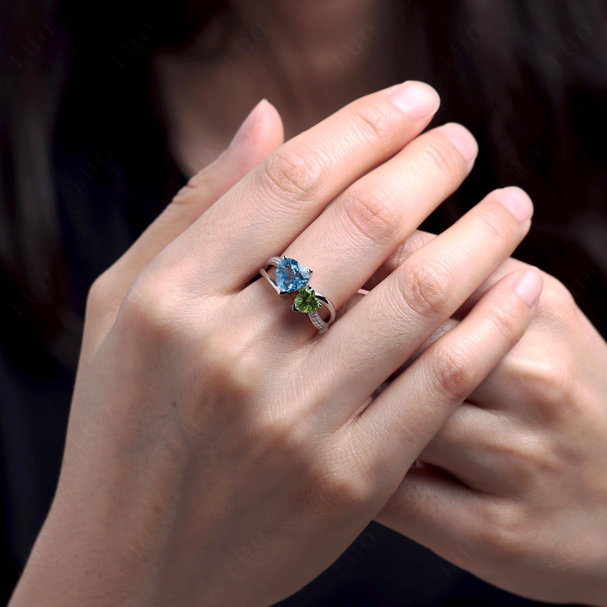 Swiss Blue Topaz and Peridot Heart Toi Et Moi Ring - LUO Jewelry 