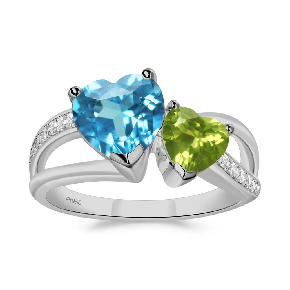 Swiss Blue Topaz and Peridot Heart Toi Et Moi Ring - LUO Jewelry #metal_platinum