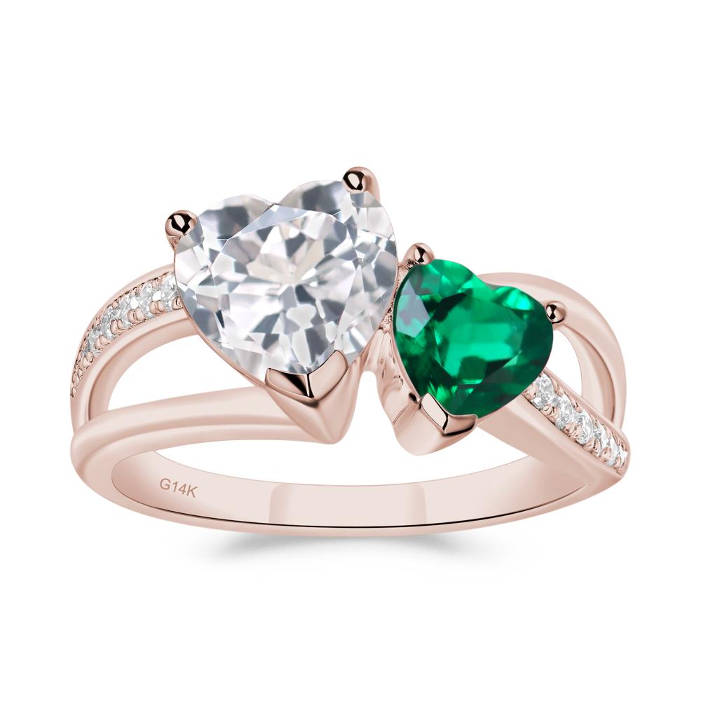 Heart Emerald and White Topaz Toi Et Moi Ring - LUO Jewelry #metal_14k rose gold