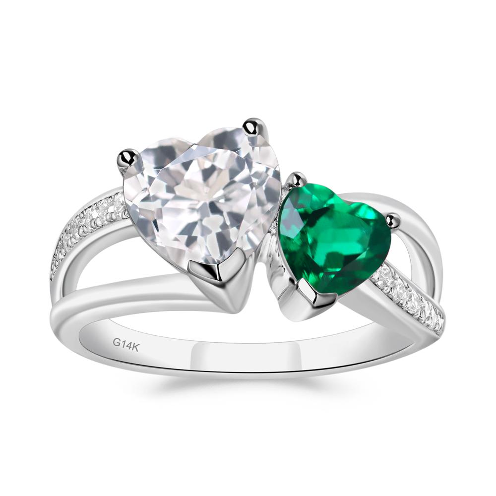 Heart Emerald and White Topaz Toi Et Moi Ring - LUO Jewelry #metal_14k white gold