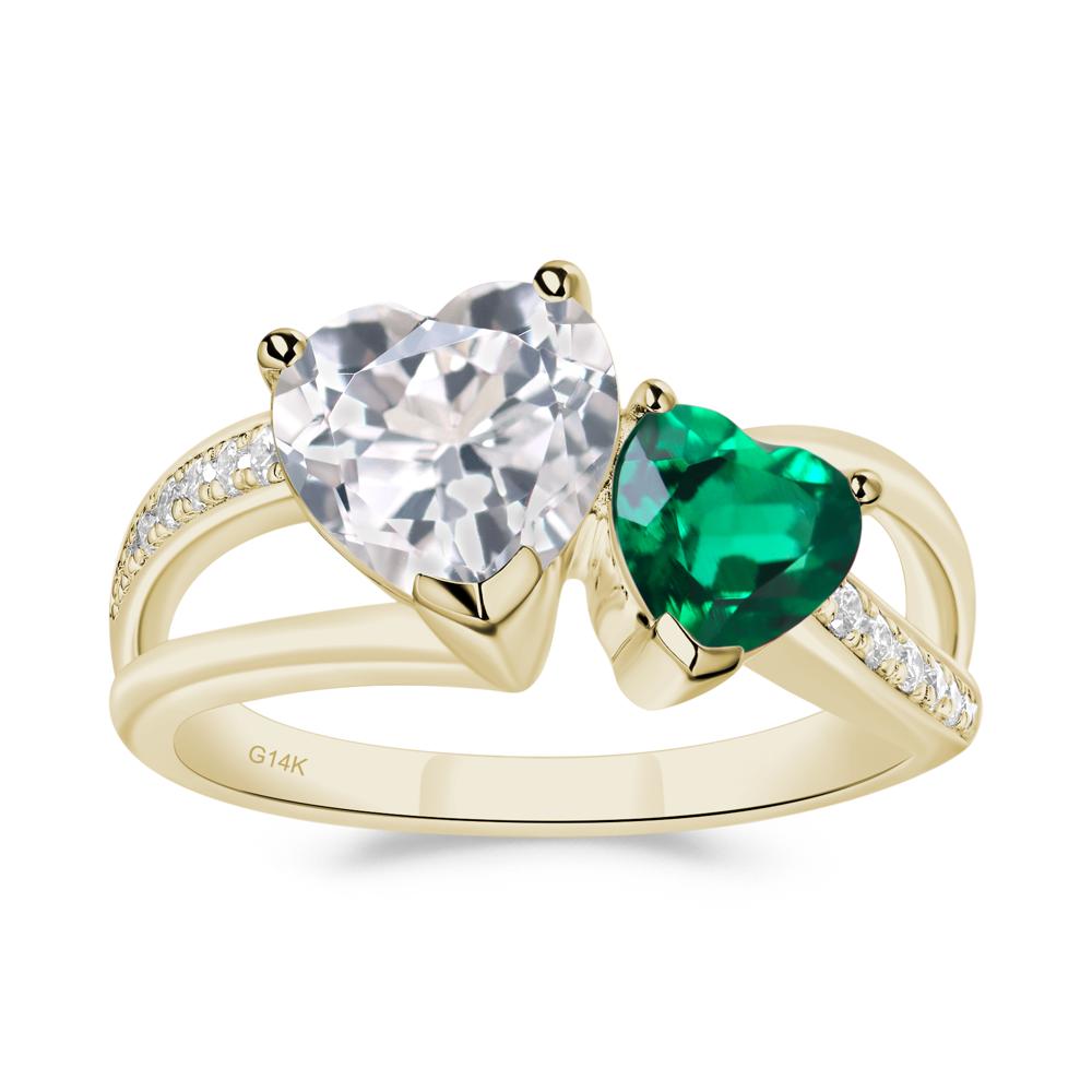 Heart Emerald and White Topaz Toi Et Moi Ring - LUO Jewelry #metal_14k yellow gold