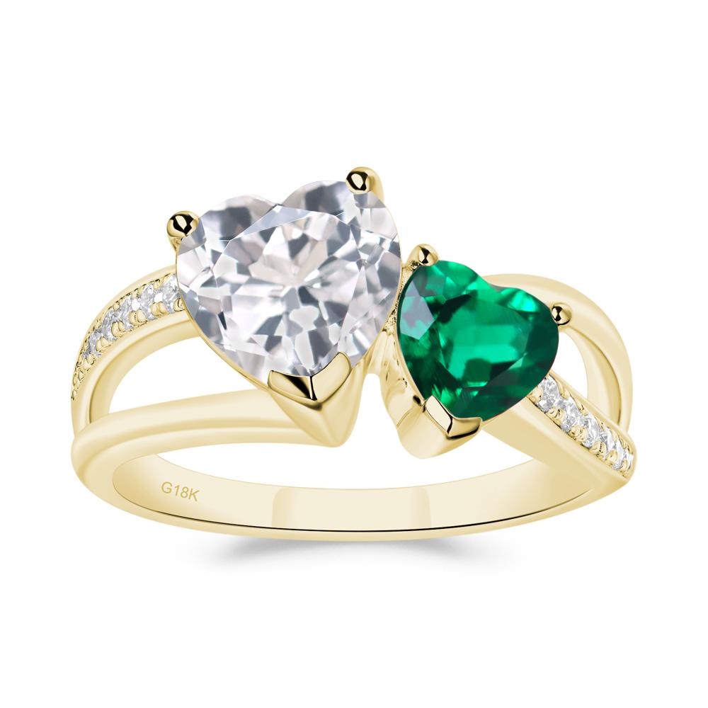 Heart Emerald and White Topaz Toi Et Moi Ring - LUO Jewelry #metal_18k yellow gold