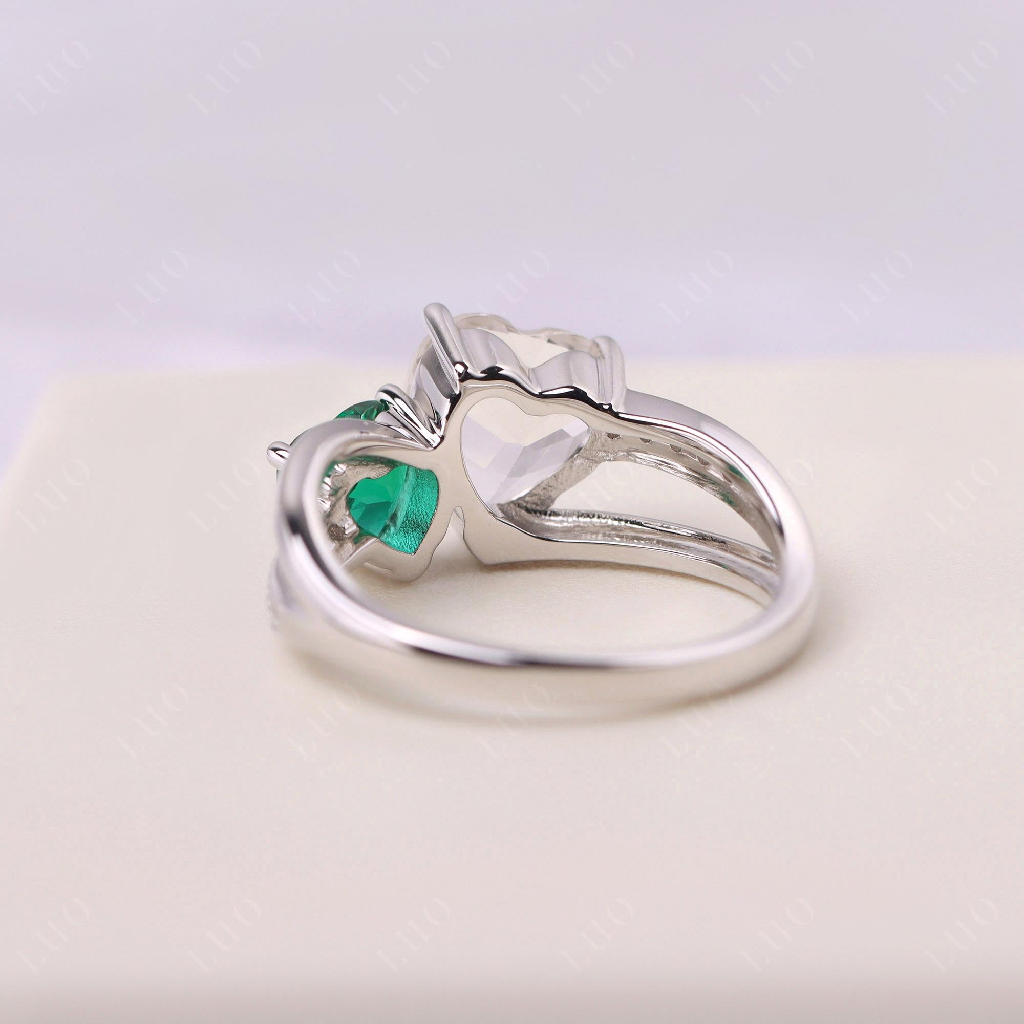 Heart Emerald and White Topaz Toi Et Moi Ring - LUO Jewelry 