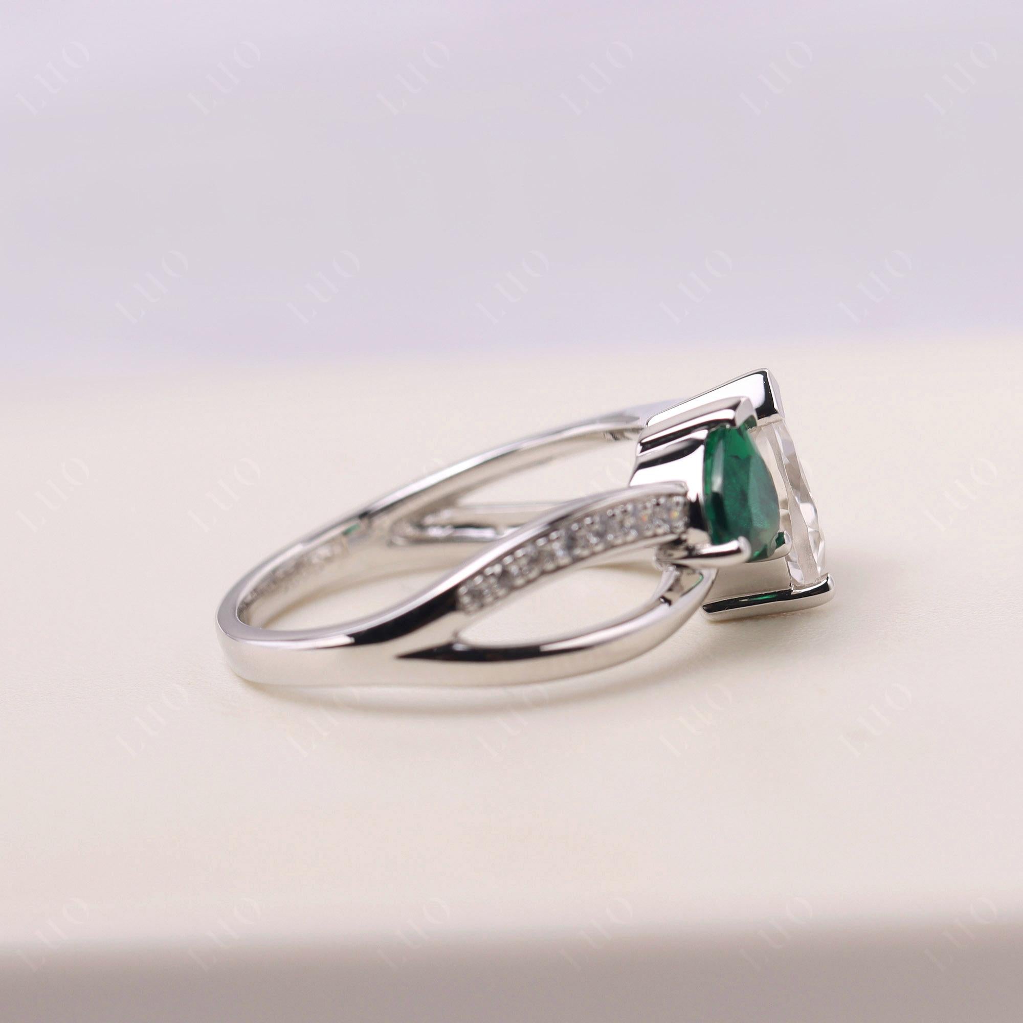 Heart Emerald and White Topaz Toi Et Moi Ring - LUO Jewelry 