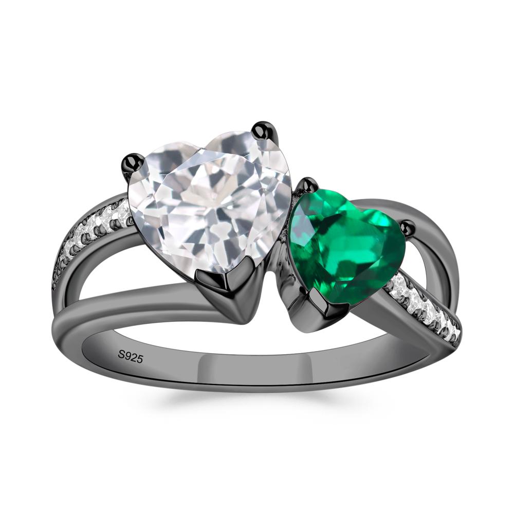 Heart Emerald and White Topaz Toi Et Moi Ring - LUO Jewelry #metal_black finish sterling silver