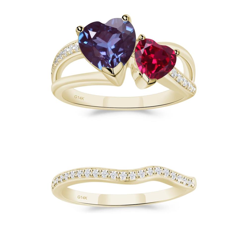 Heart Alexandrite and Ruby Toi Et Moi Ring - LUO Jewelry #metal_xxxxx