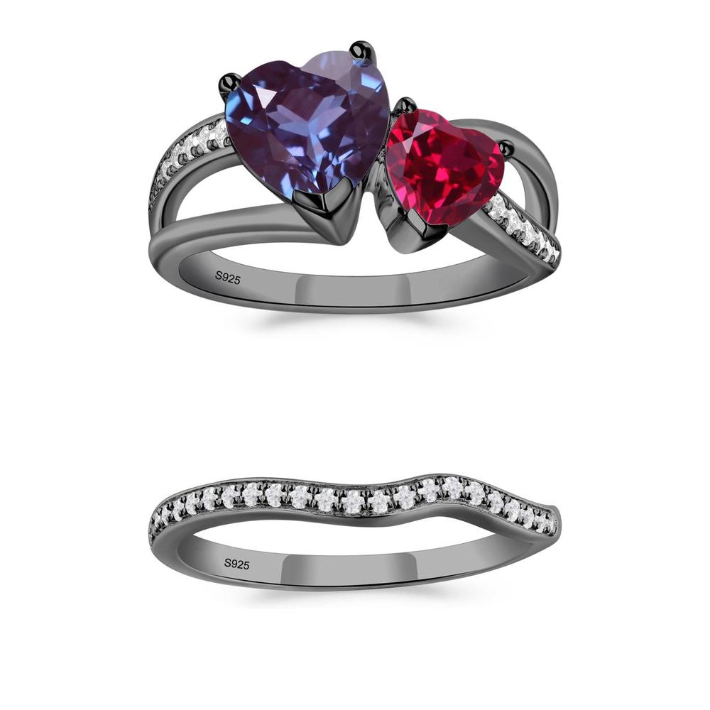 Heart Alexandrite and Ruby Toi Et Moi Ring - LUO Jewelry #metal_xxxxx