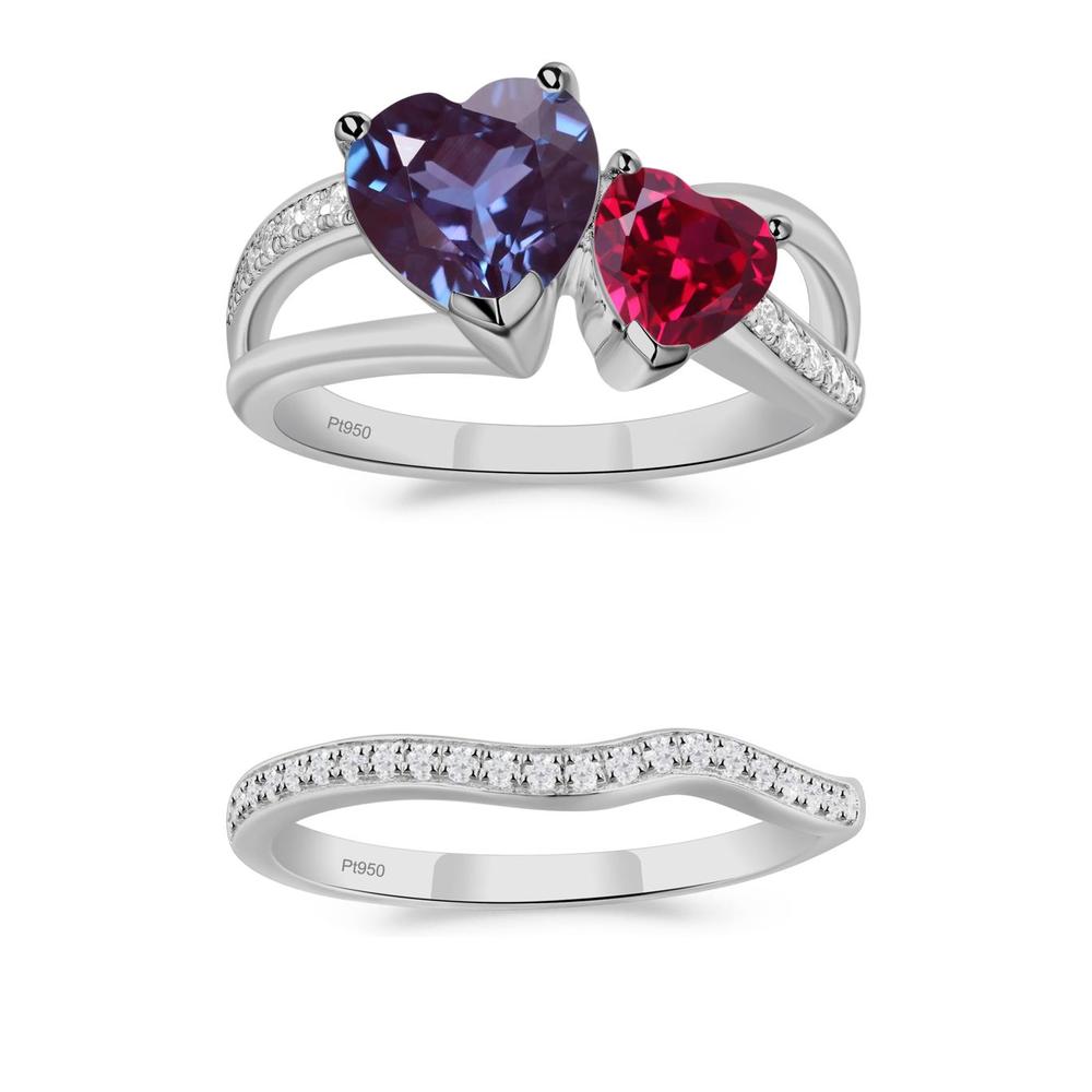 Heart Alexandrite and Ruby Toi Et Moi Ring - LUO Jewelry #metal_xxxxx