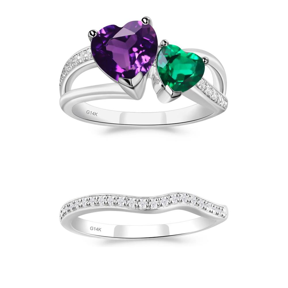 Amethyst and Emerald Heart Toi Et Moi Ring - LUO Jewelry #metal_xxxxx