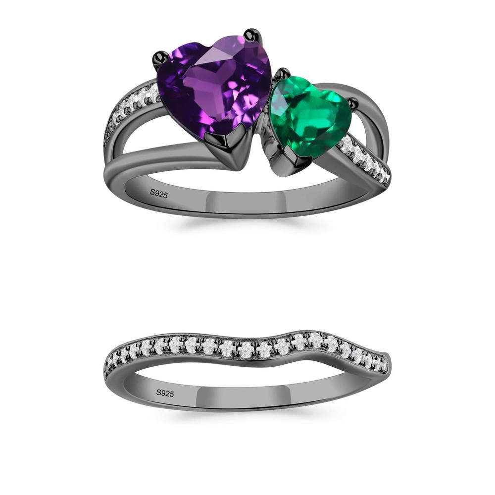 Amethyst and Emerald Heart Toi Et Moi Ring - LUO Jewelry #metal_xxxxx